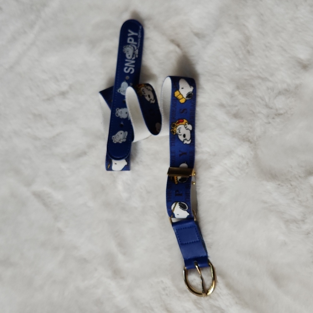 VTG Peanuts Boy's Belt Snoopy Blue_ white and gold